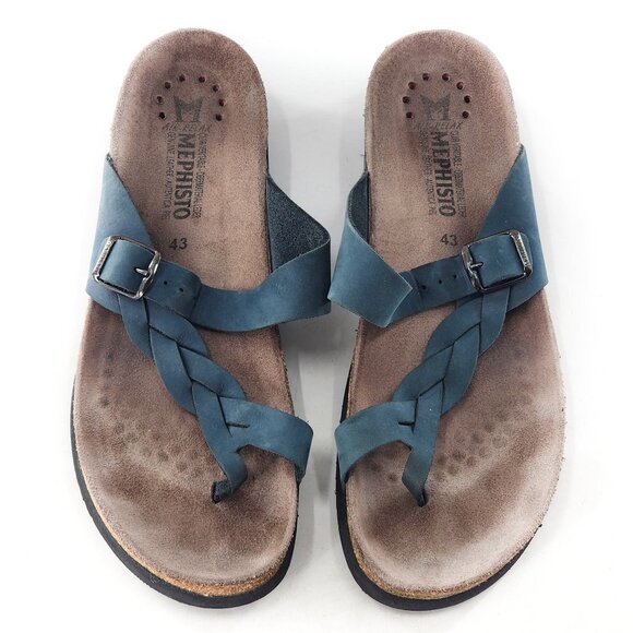 MEPHISTO Helen Braided Nubuck Slide Sandals Blue Adjustable Strap - Picture 1 of 6